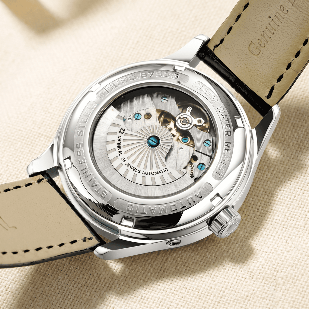 Carnival Day-Date Automatic — screw-secured caseback, 100M water resistance