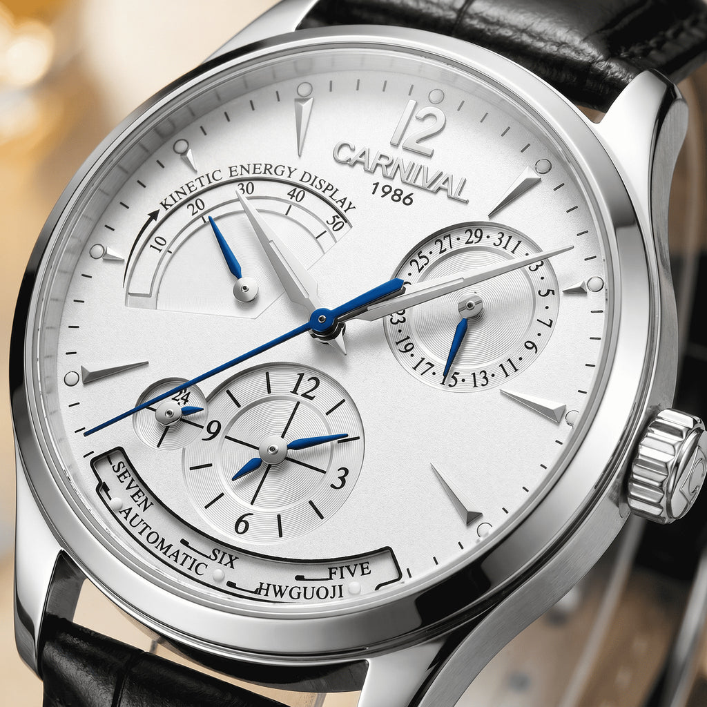 Carnival Day-Date Automatic — white dial macro with day-date display