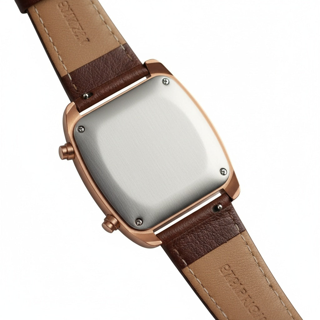 CILOA Retro Cushion Square Chronograph Watch, case back view