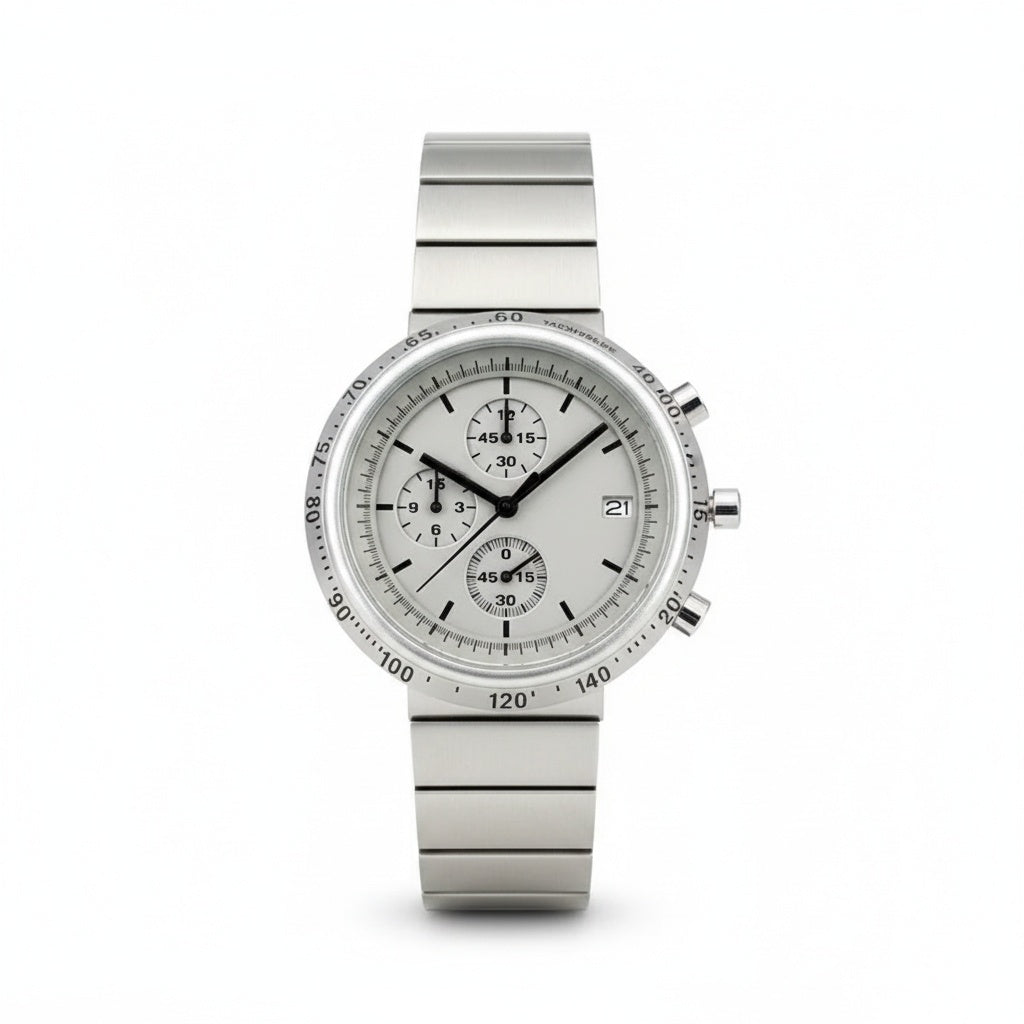 CILOA Large Dial Round Multifunction Quartz Watch, front view on white
