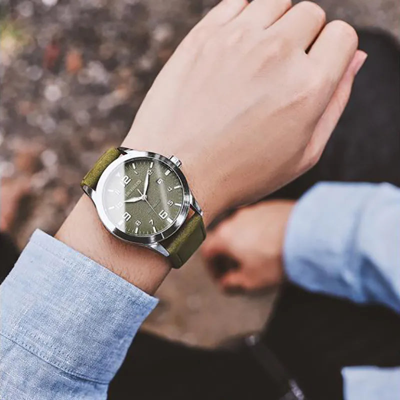 OCHSTIN 62028 green dial automatic worn on the wrist with green suede leather strap