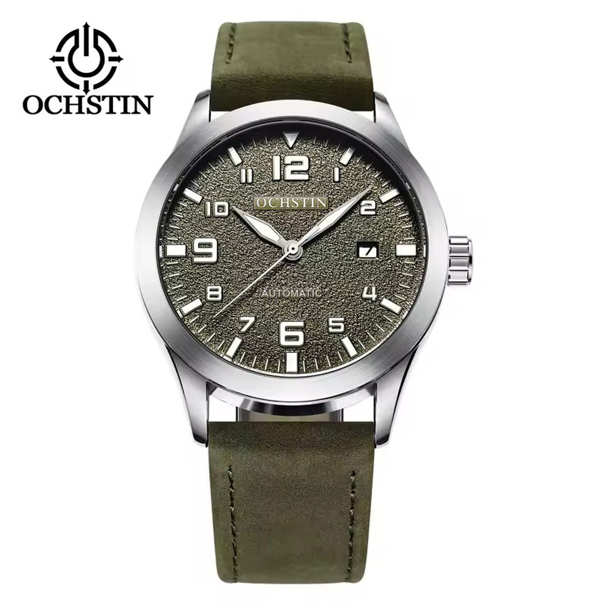 OCHSTIN automatic watch with silver case, green dial, and green strap
