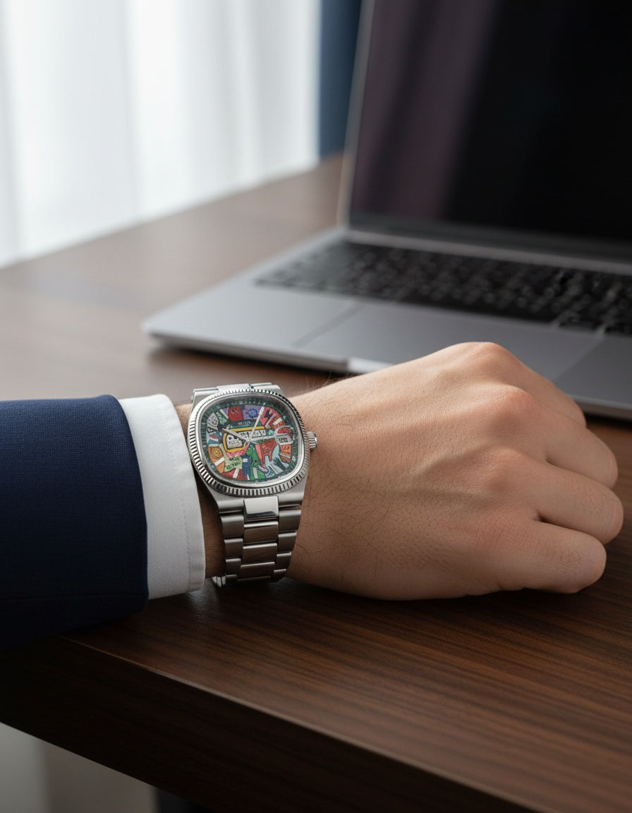 CILOA Square Painted Dial Quartz Watch worn on wrist