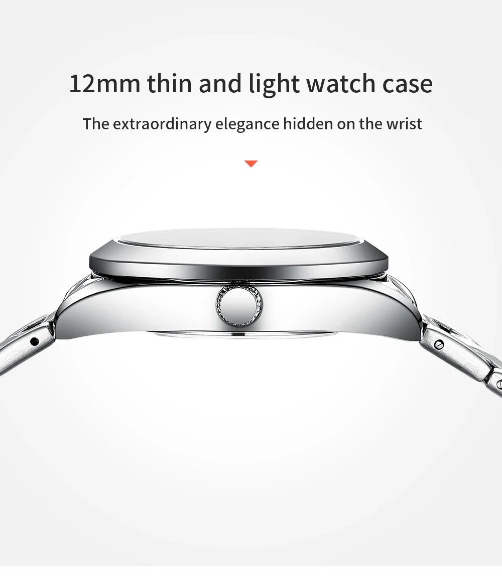 NIBOSI 2699 side profile showing the 12mm thin steel case and bracelet