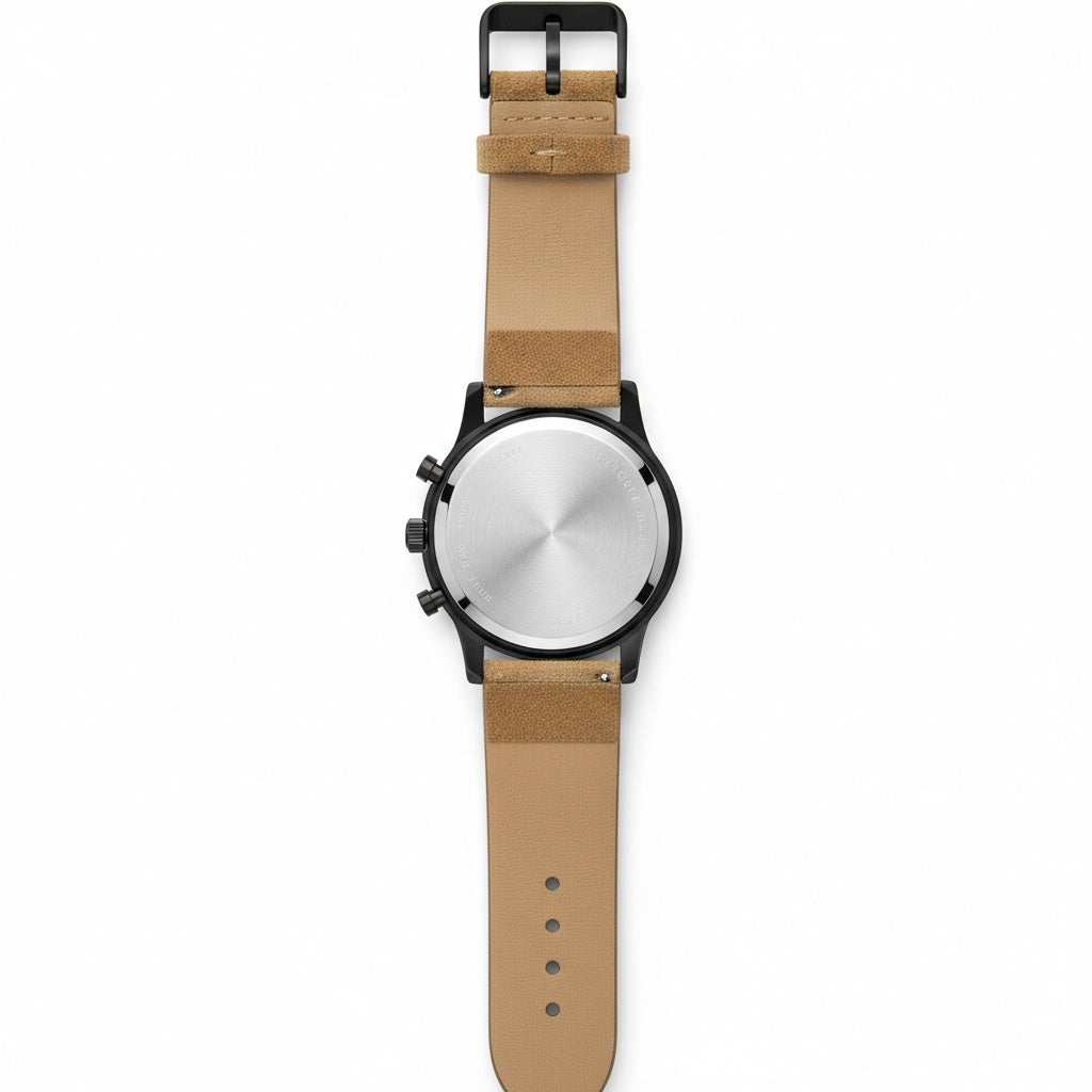 CILOA Large Dial Luxury Quartz Watch, case back view