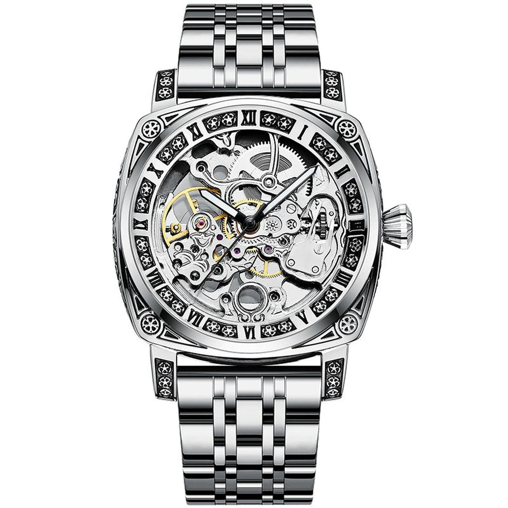 TEVISE T894 White automatic skeleton watch