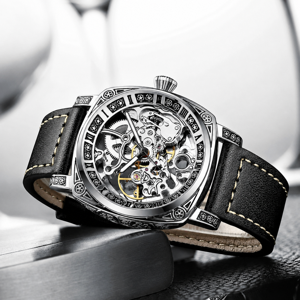 TEVISE T894 skeleton watch detail