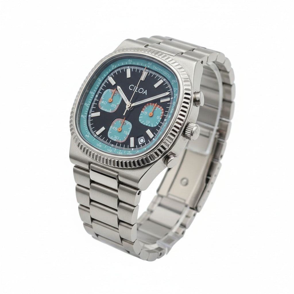 CILOA Square Blue High-Quality Quartz Watch, three-quarter angle