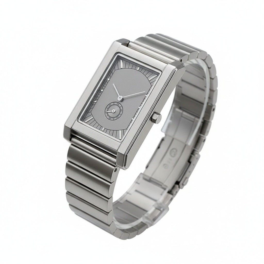 CILOA Gray Square Stainless Steel Quartz Watch, three-quarter angle