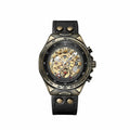 BINBOND A275 bronze skeleton watch with Black Leather strap on white