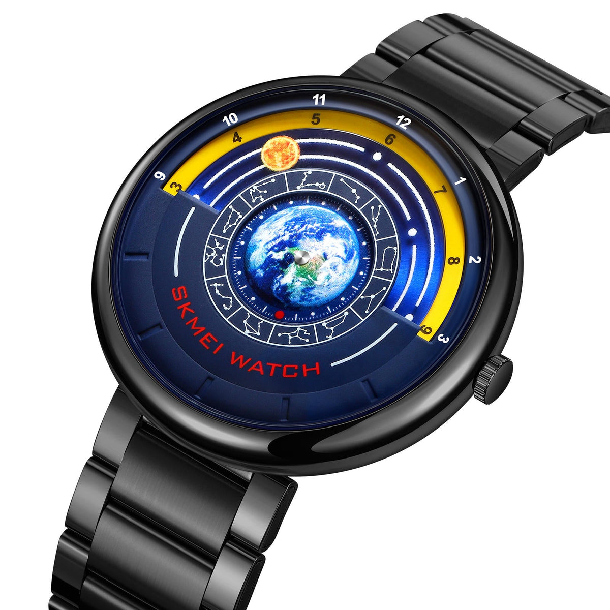SKMEI 2361 Earth Orbit quartz watch, Black case, front
