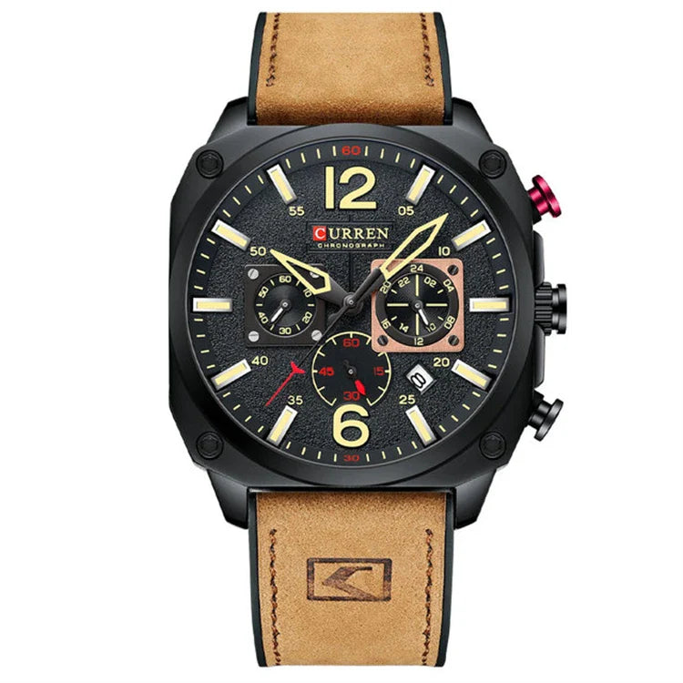 CURREN 8398 chronograph — brown leather