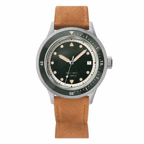 AV86 1956 Marine — Green Dial Automatic on pure white background