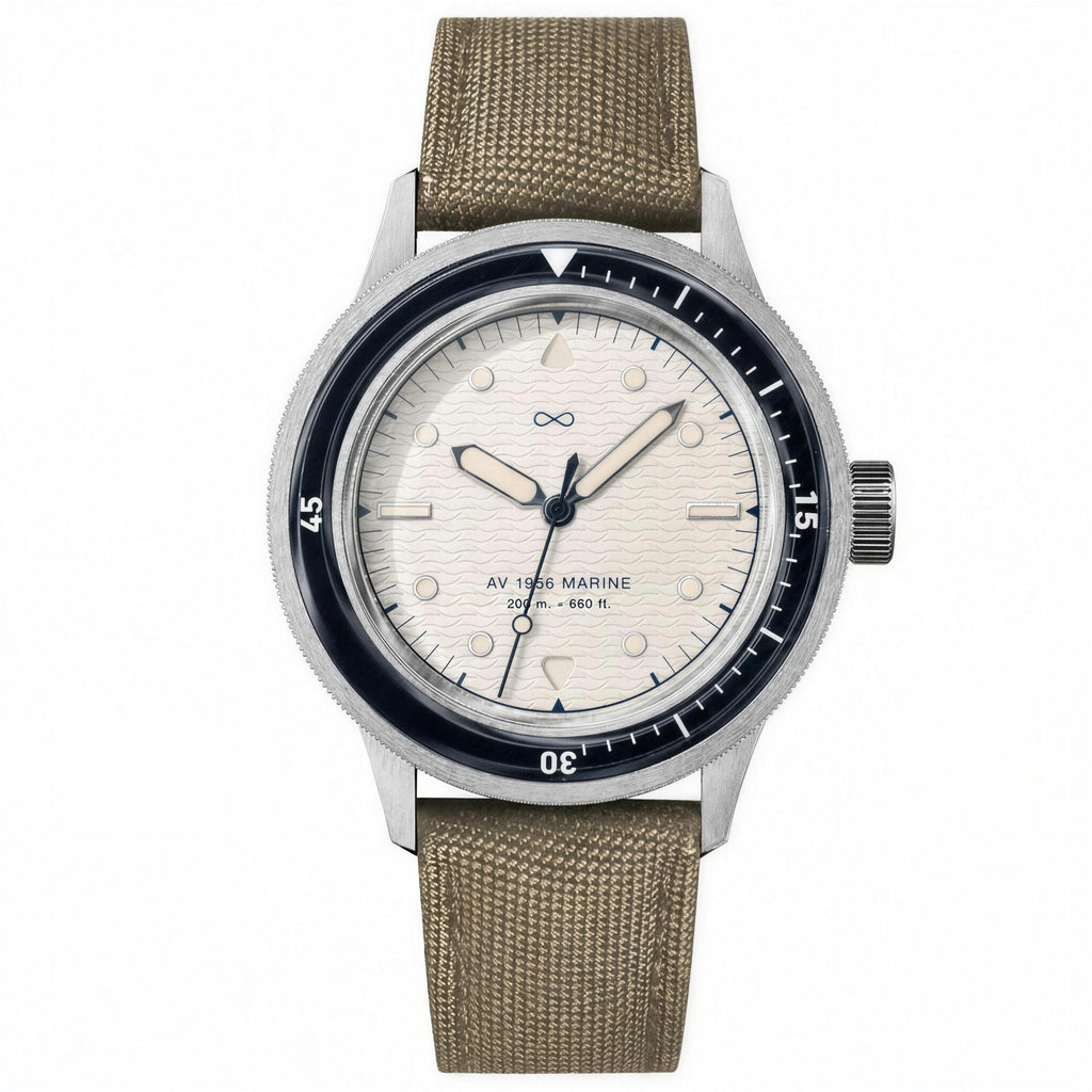 AV86 1956 Marine automatic watch, off-white dial, navy bezel