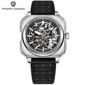Pagani Design black skeleton automatic watch, 38mm, front view