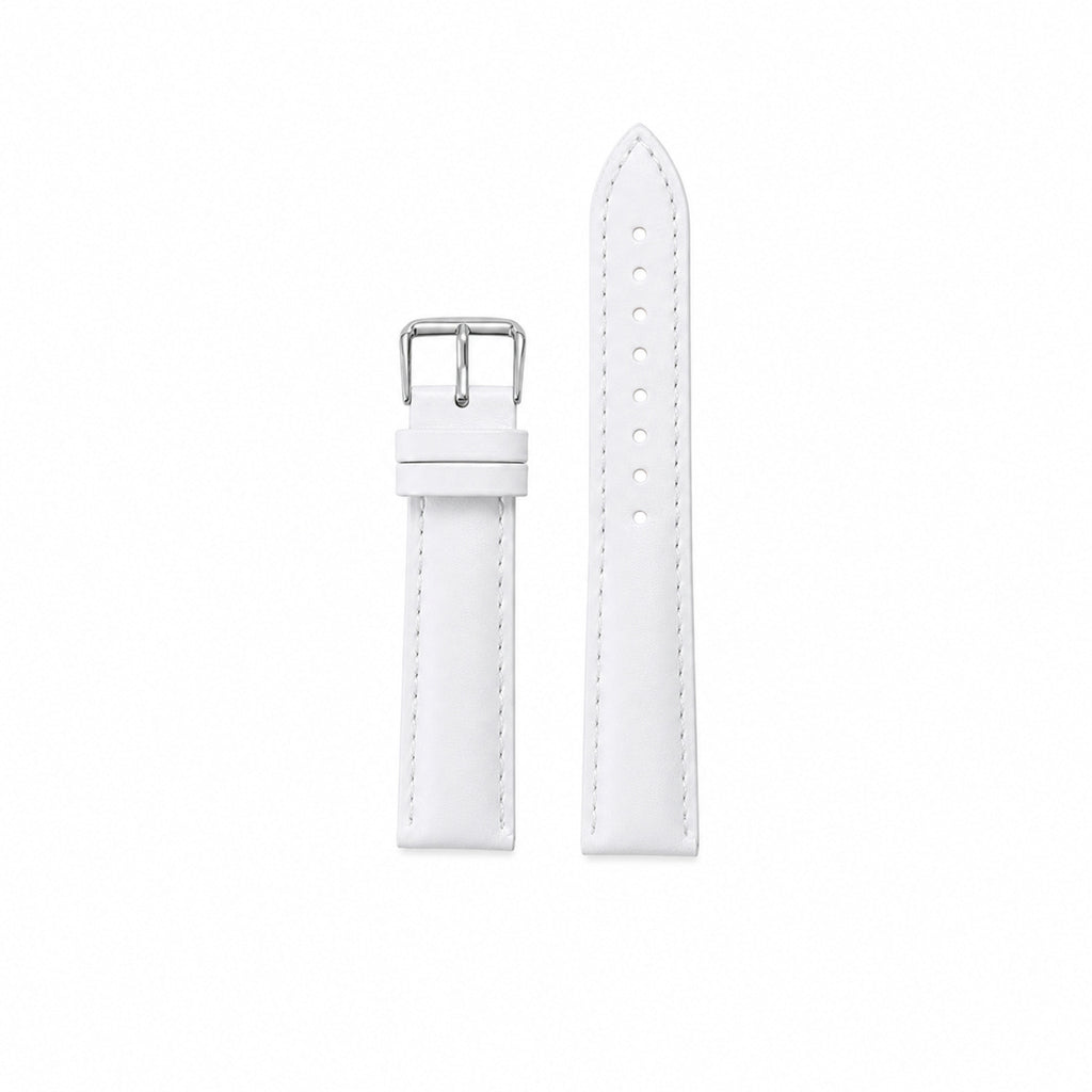 White leather watch strap with silver pin buckle