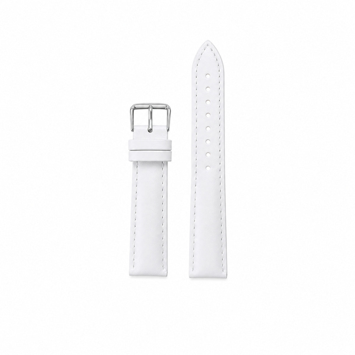 White leather watch strap with silver pin buckle