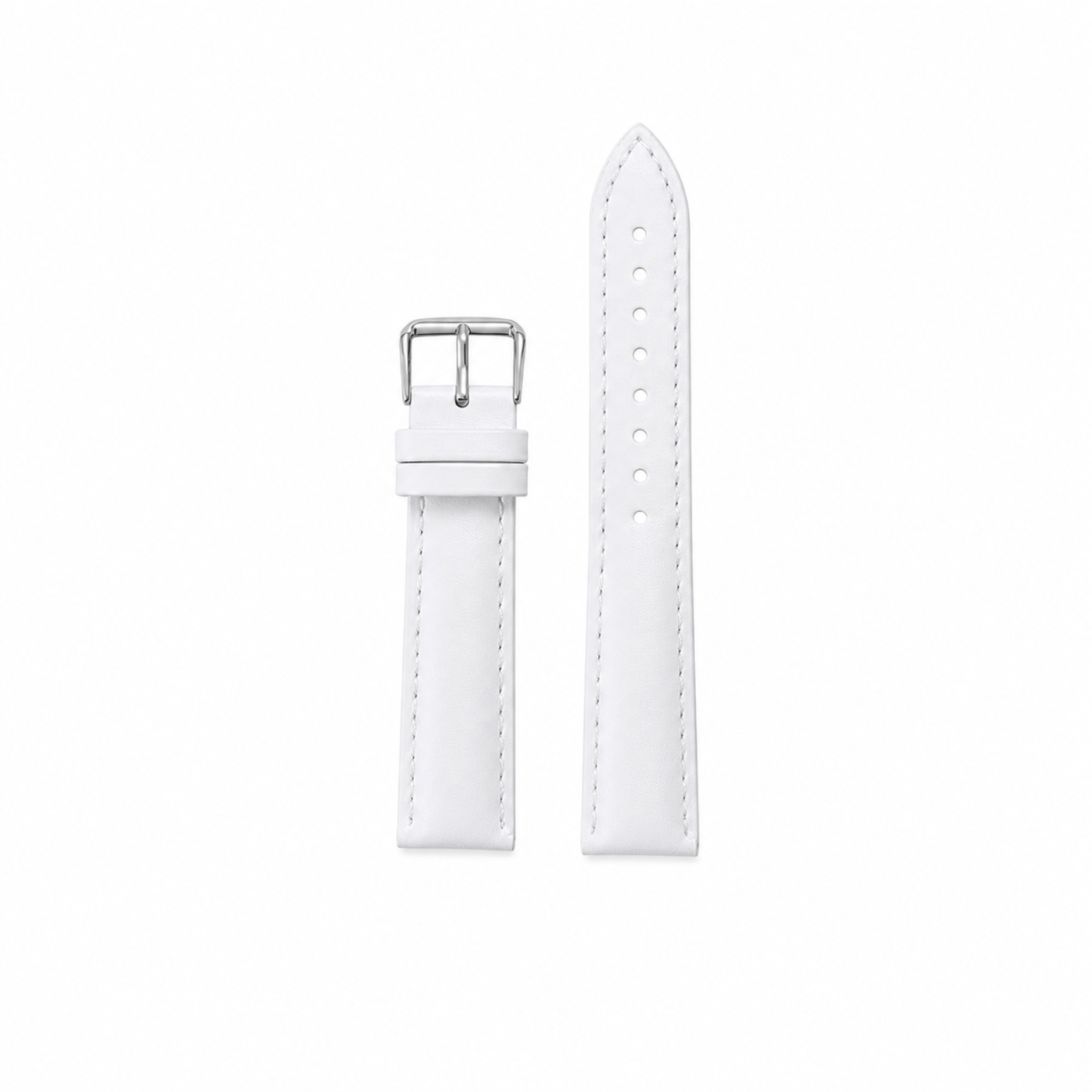 White leather watch strap with silver pin buckle