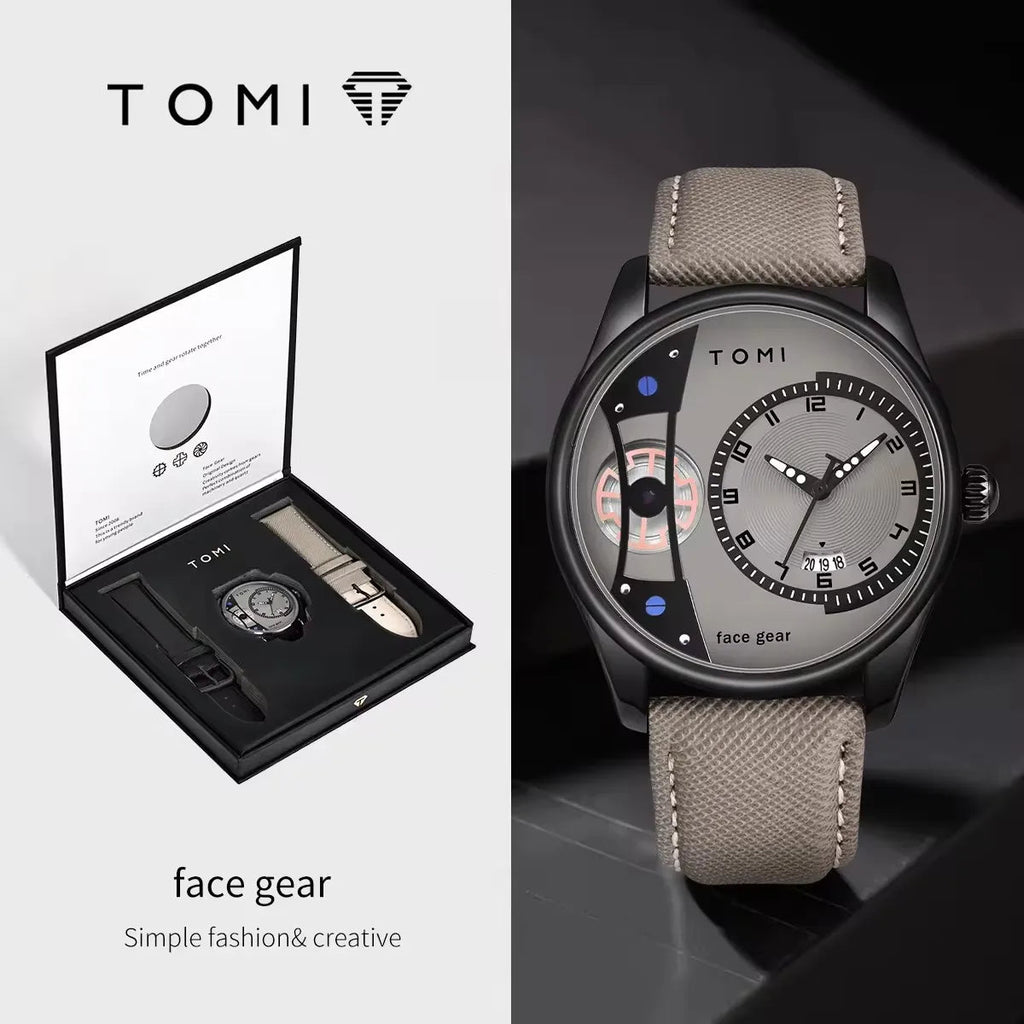 TOMI T105 Black case gray dial khaki band variant