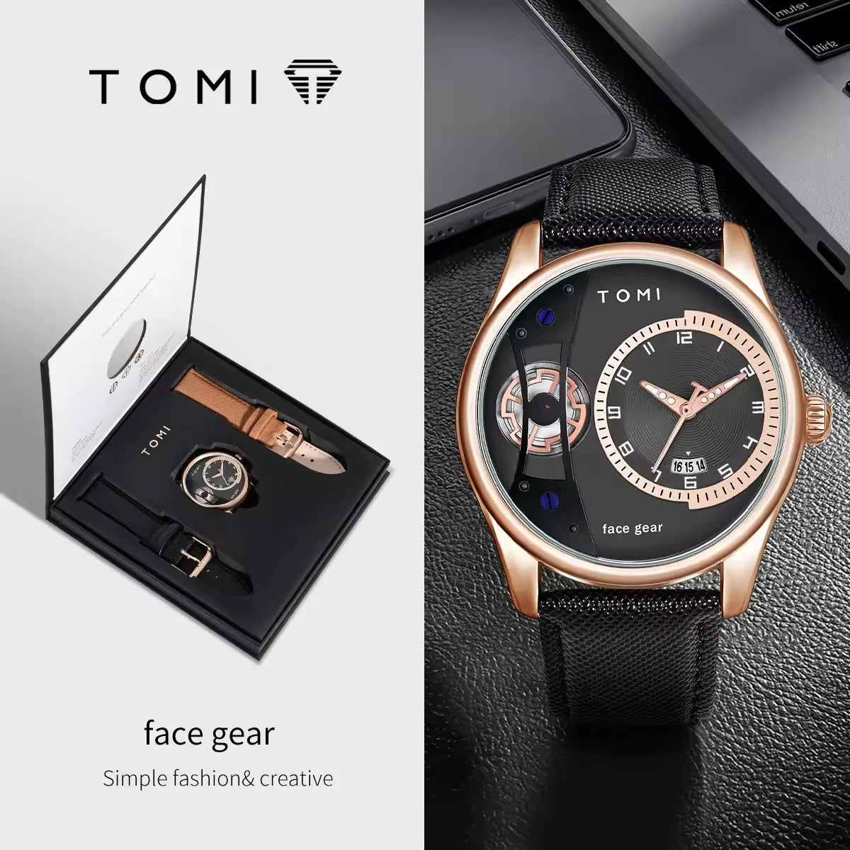 TOMI T105 Rose case black dial black band variant