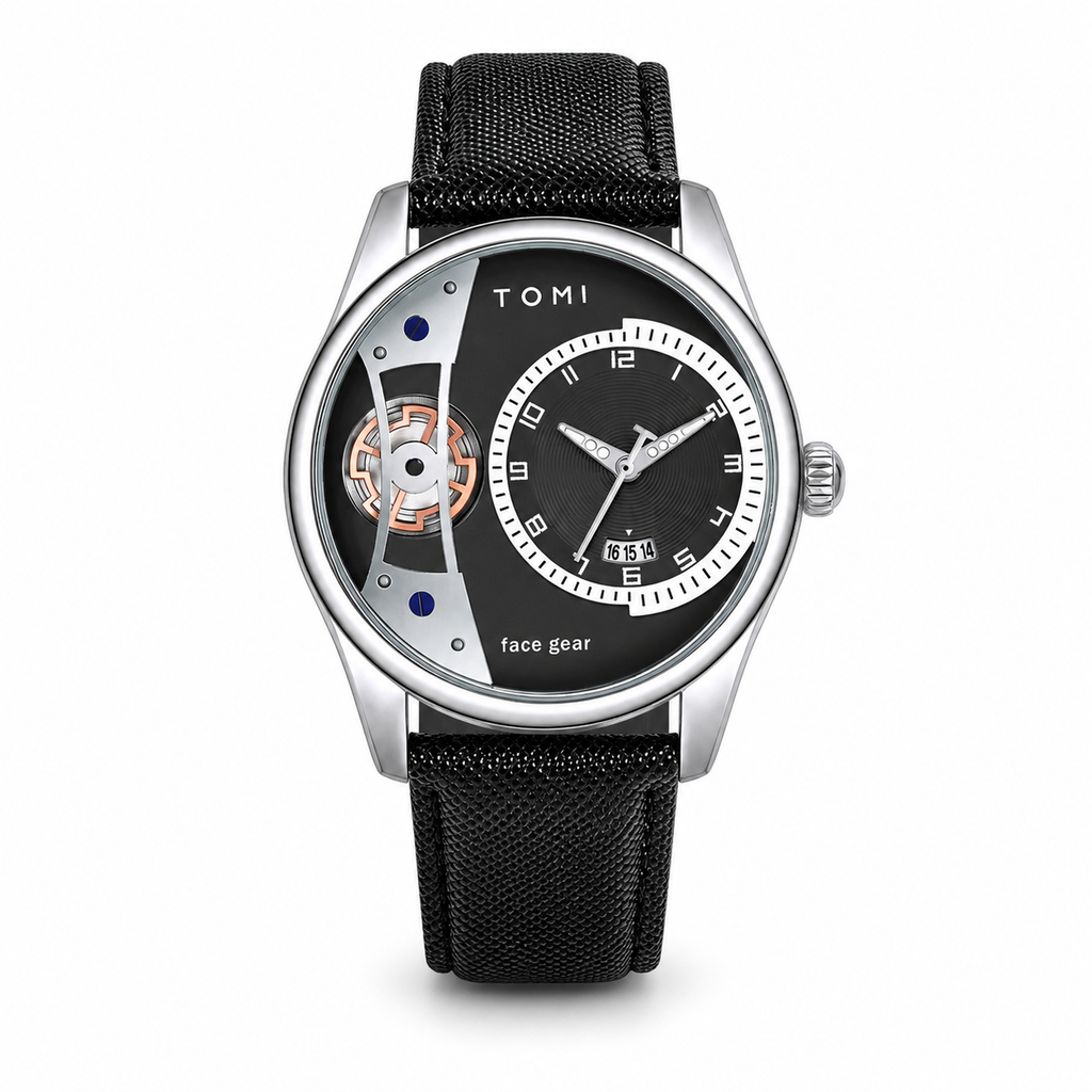 TOMI T105 Face Gear Quartz Watch on pure white background