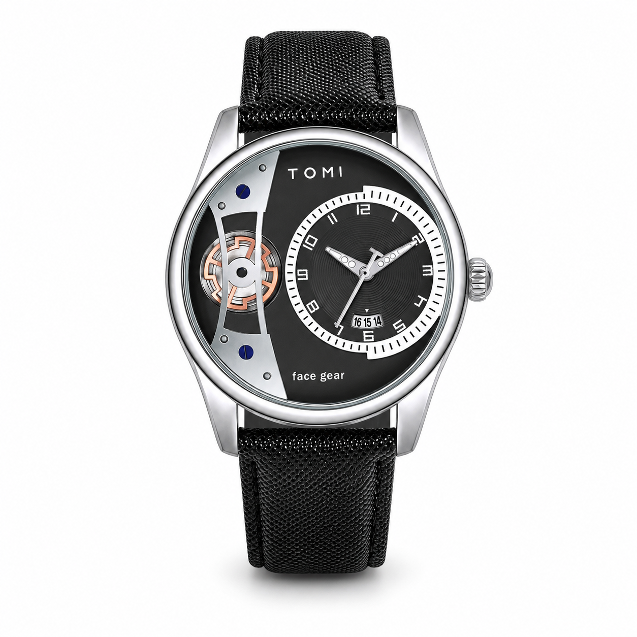 TOMI T105 Face Gear Quartz Watch on pure white background