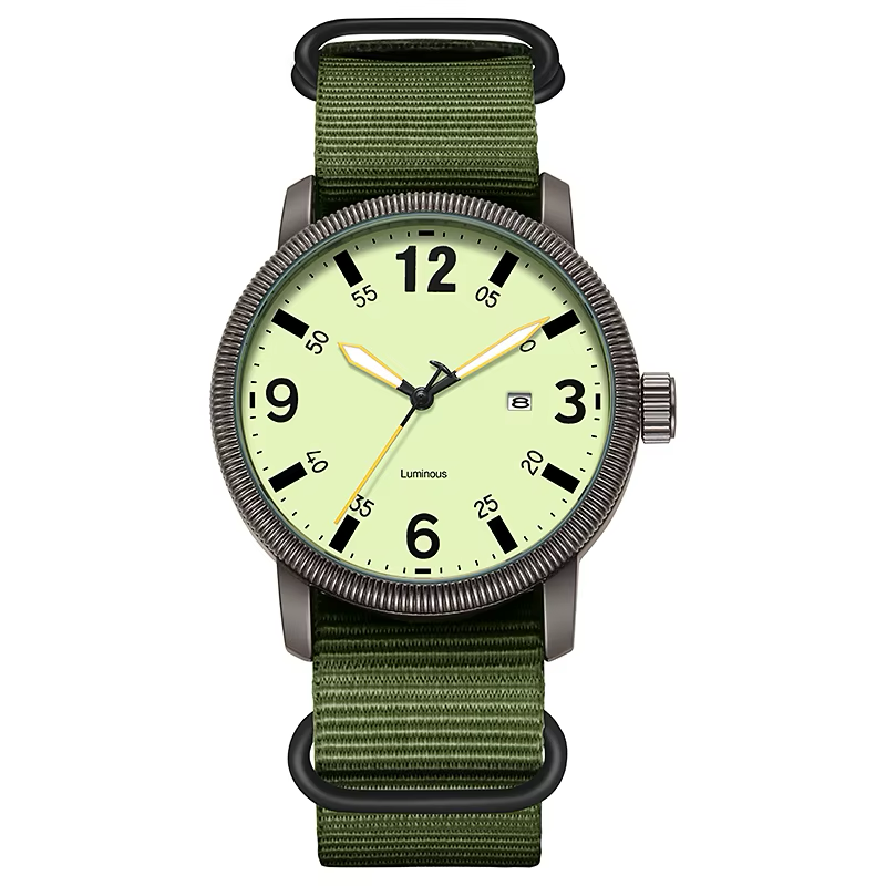 KASTAR Arabic-numeral quartz field watch, green calendar dial on a green nylon strap