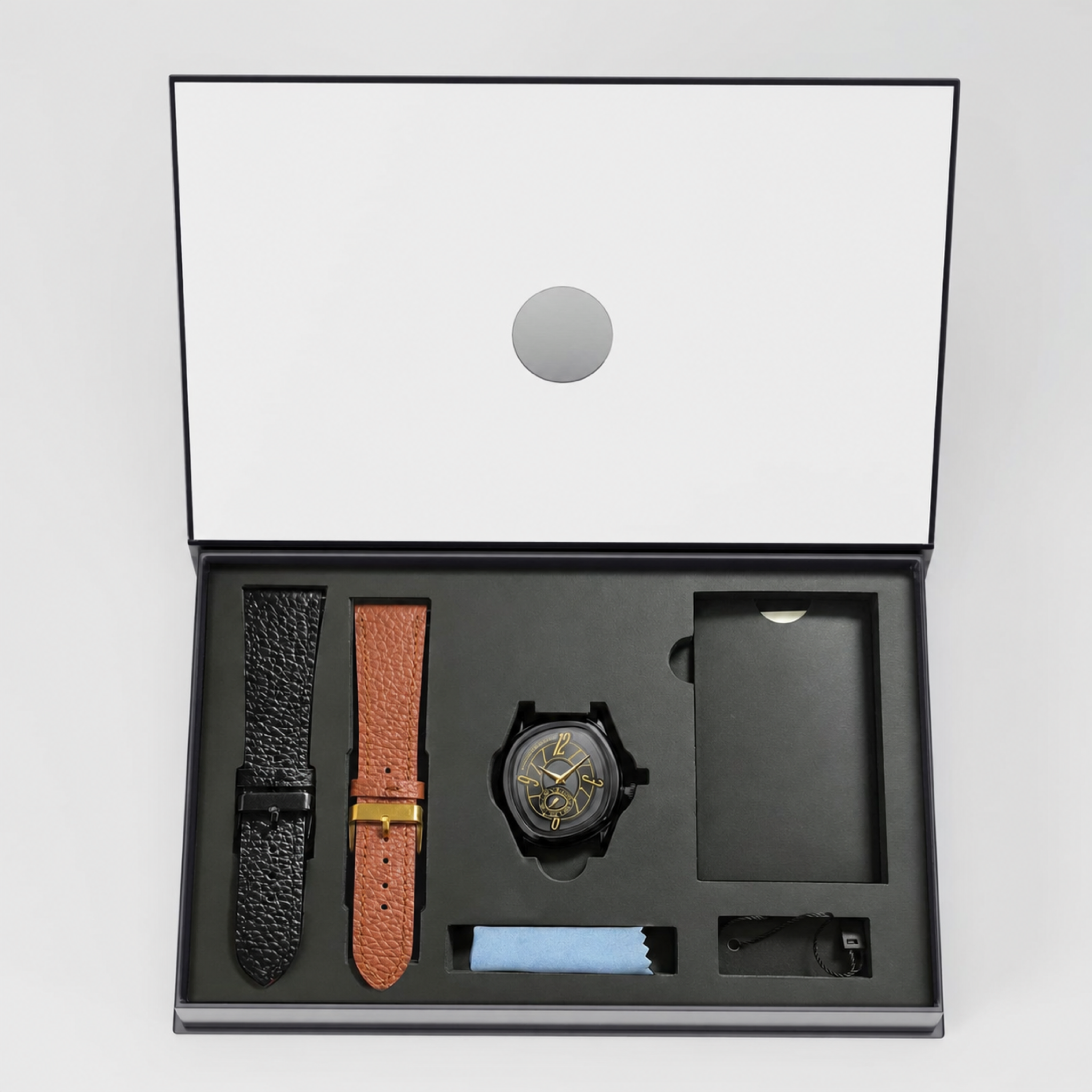 AWC Black 1 geometric quartz watch gift set