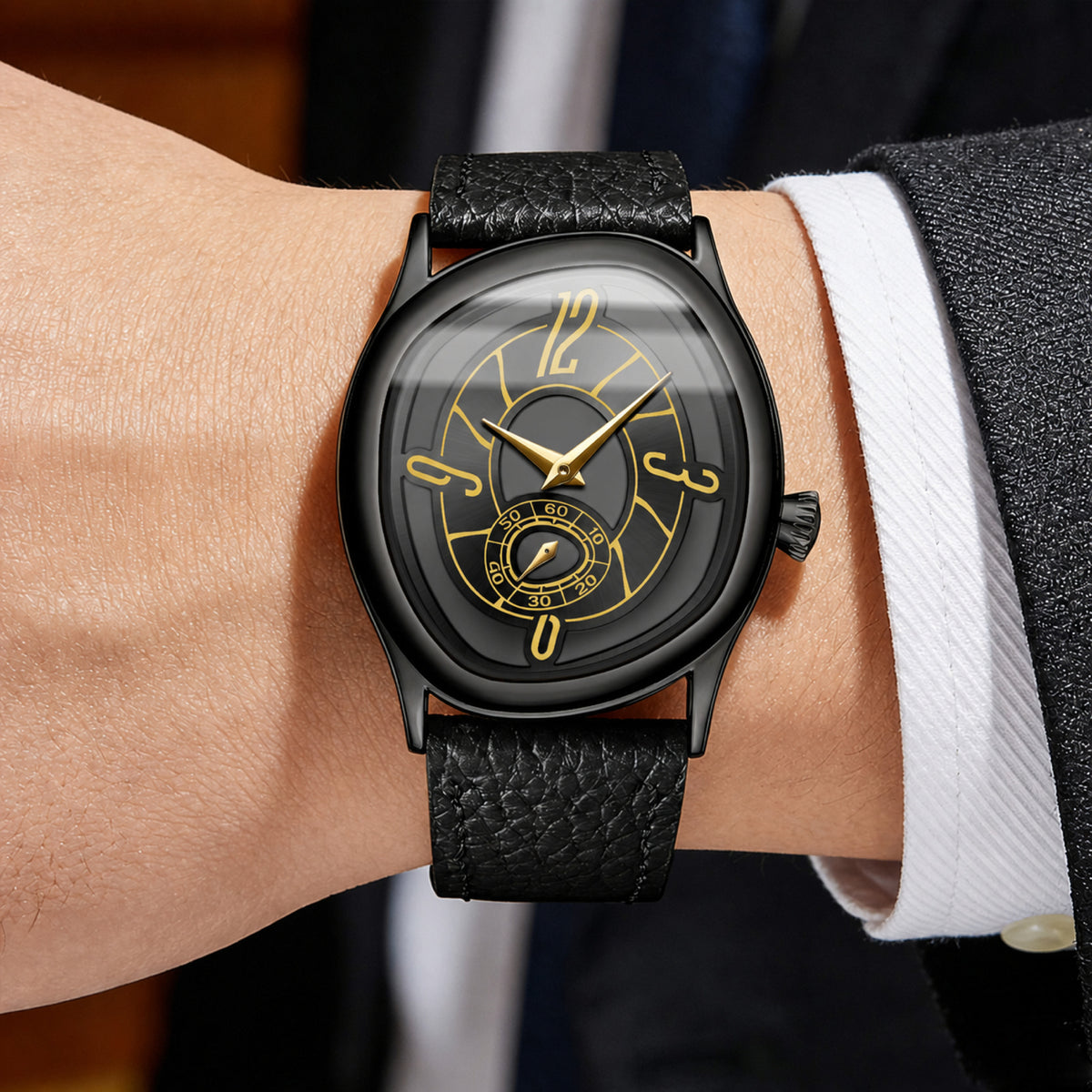 HANNAH MARTIN Black 1 geometric quartz watch on wrist