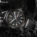 HELEI 42mm Black field-style quartz day-date watch lifestyle view