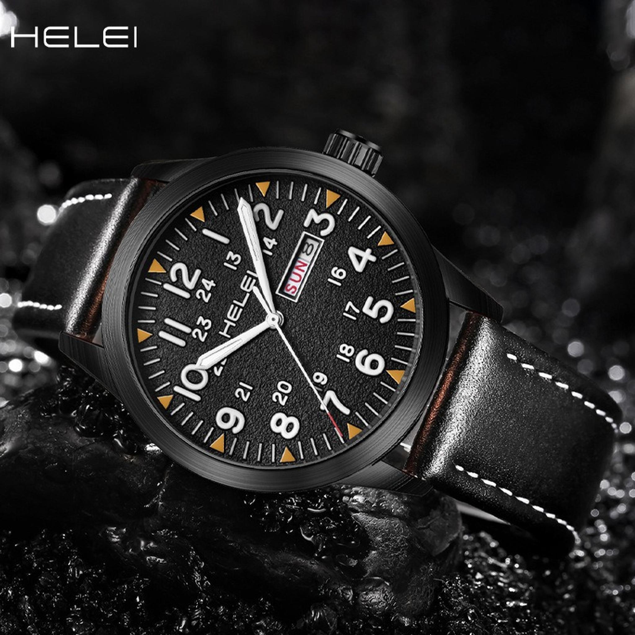 AWC HELEI 9031 black quartz watch lifestyle product photo