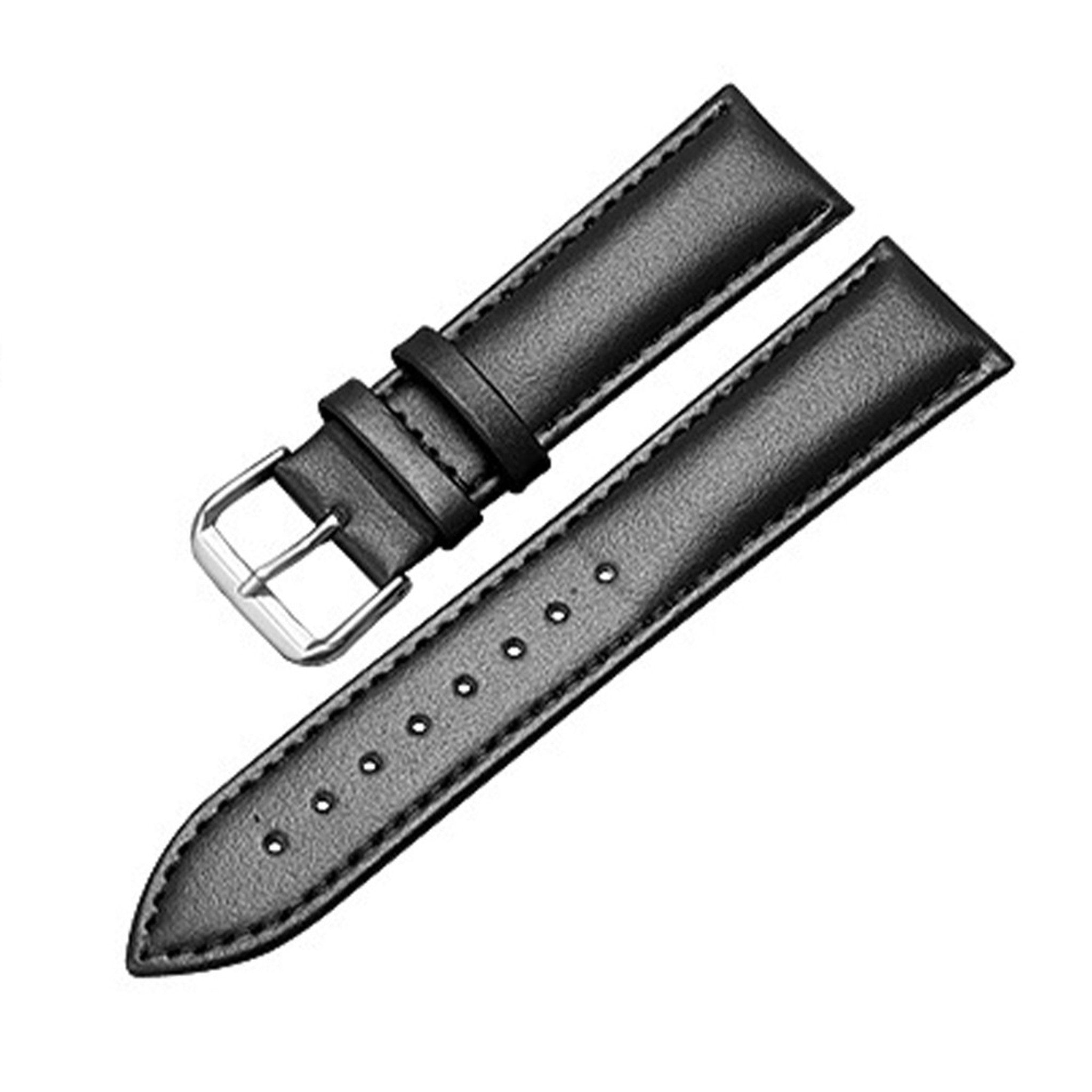 Black genuine leather watch strap, non-quick-release