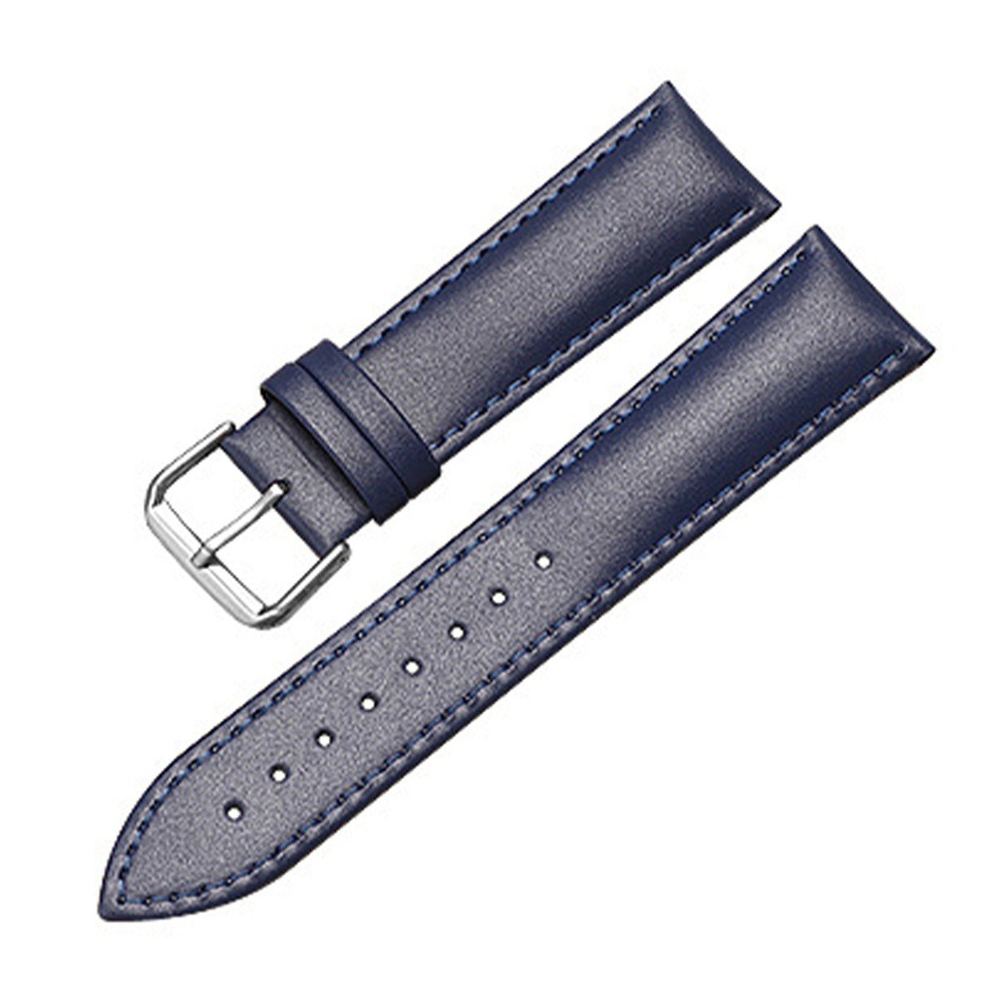 Blue genuine leather watch strap, non-quick-release