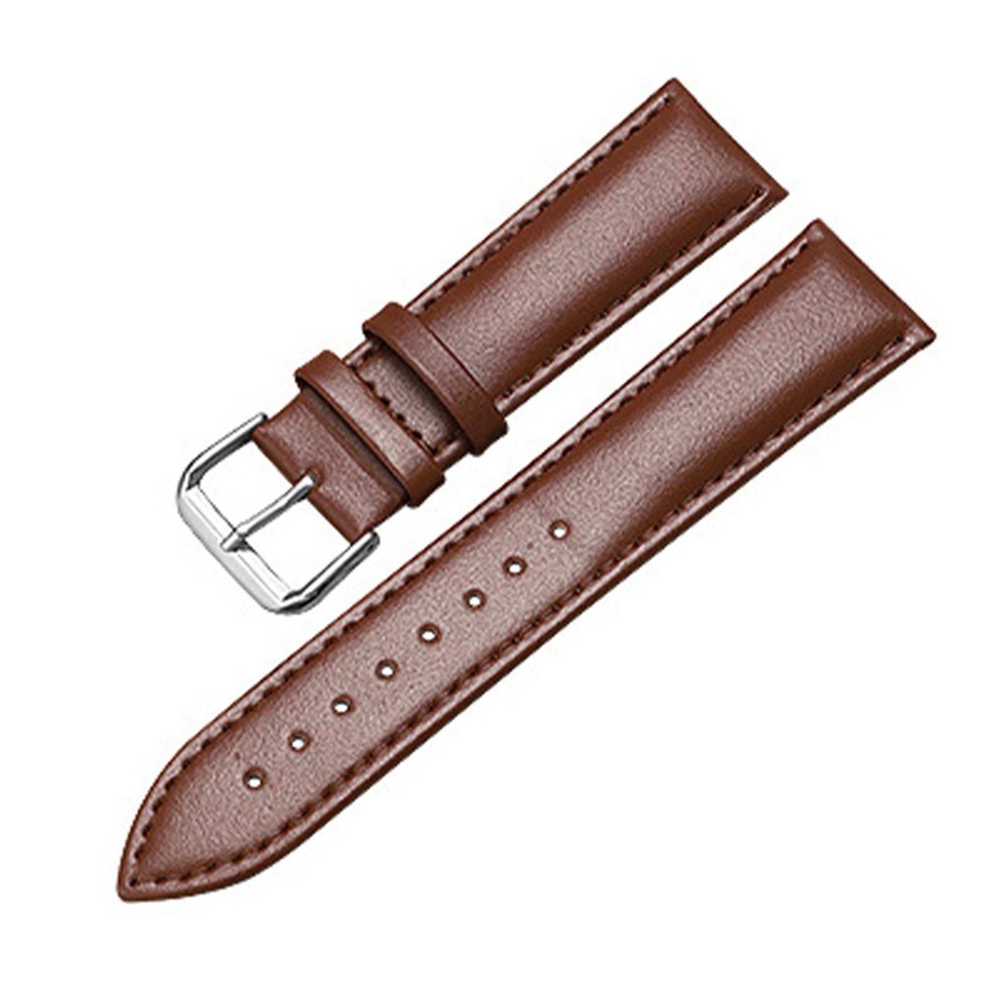 Brown genuine leather watch strap, non-quick-release