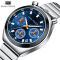 MINI FOCUS Blue-Dial Quartz Chronograph, Silver Bracelet