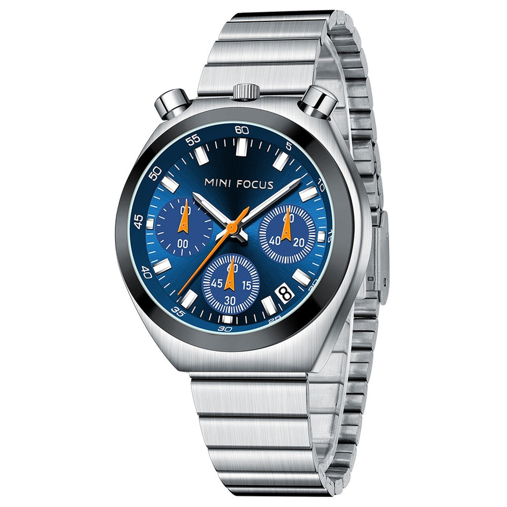 MINI FOCUS Blue-Dial Quartz Chronograph, Silver Bracelet