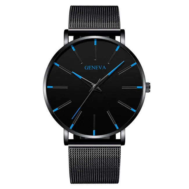 Minimalist mesh quartz watch — Black / Blue