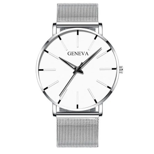 AWC minimalist mesh quartz watch, Silver and White
