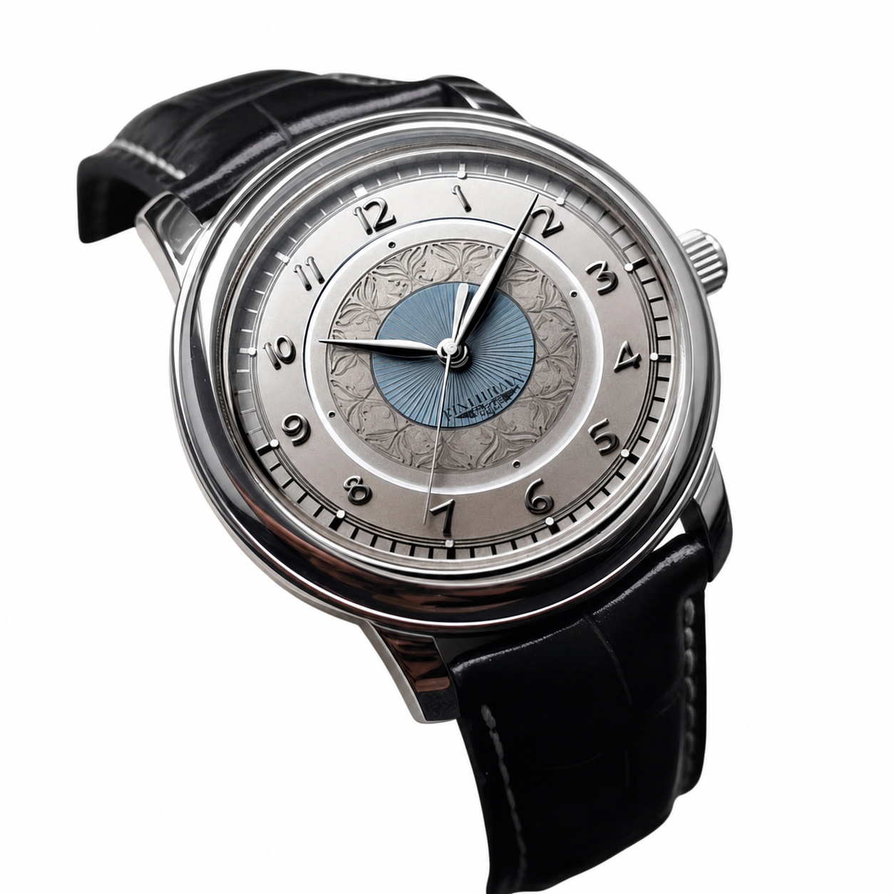 AWC ornate gray and blue quartz watch white-background PNG