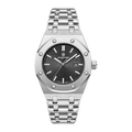 PAAZOMU luminous date quartz watch in silver with black dial and integrated bracelet