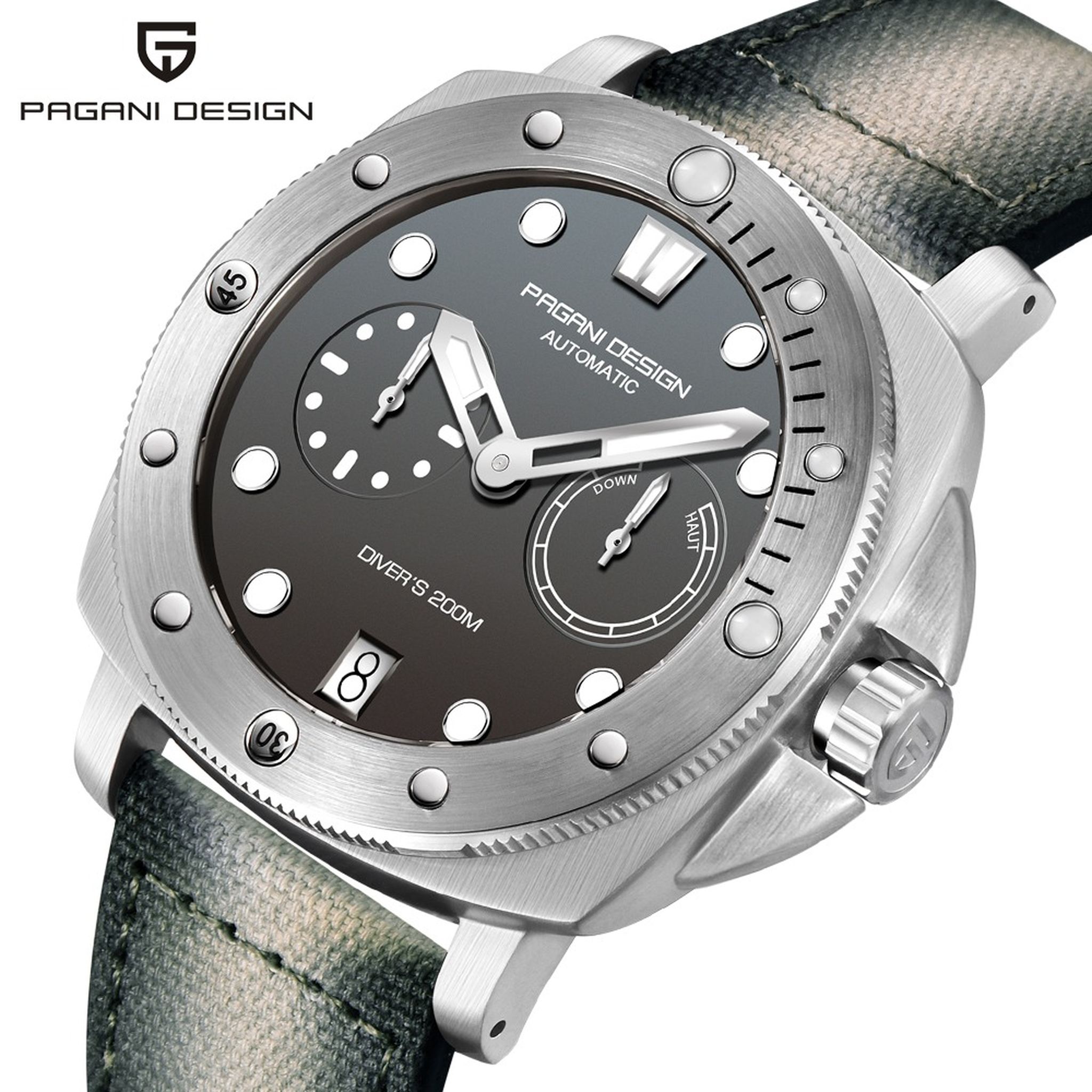 Pagani Design gray dial automatic watch with gray nylon strap