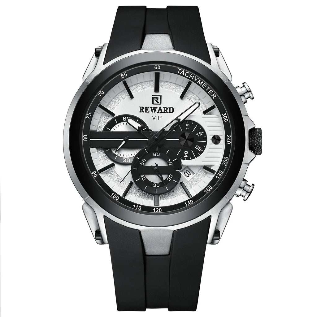 REWARD VIP 48mm silicone chronograph watch in Black White