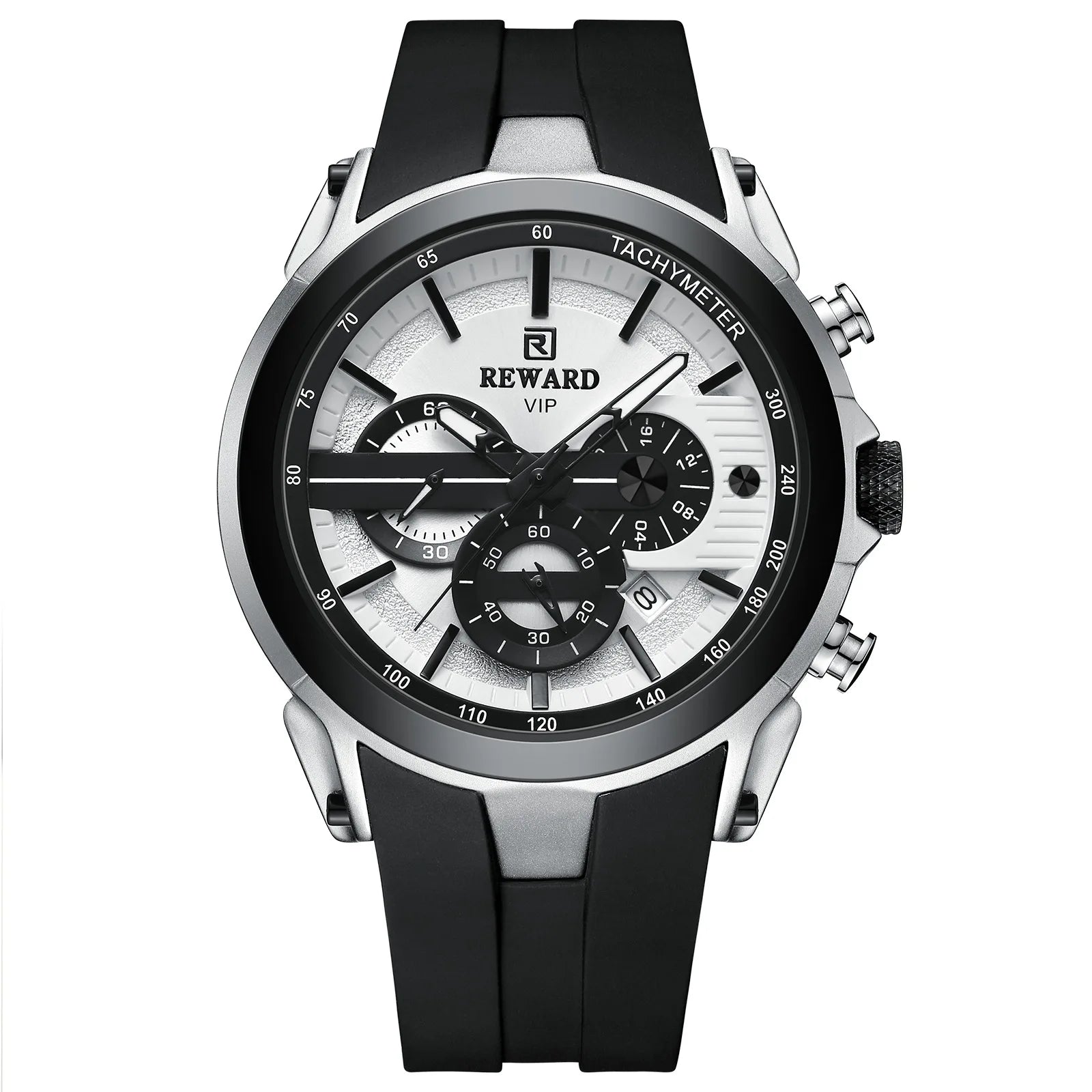 REWARD VIP 48mm silicone chronograph watch in Black White