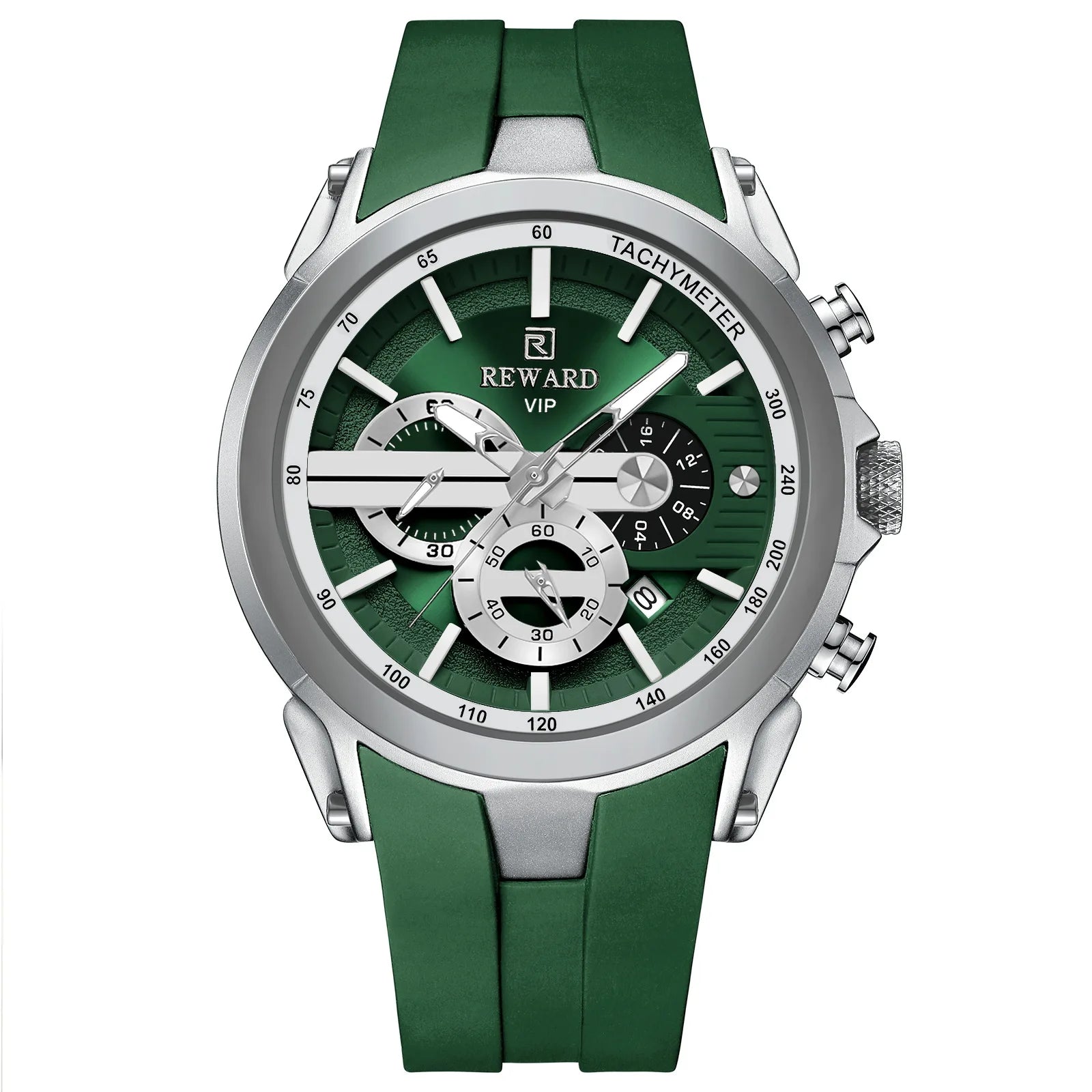 REWARD VIP 48mm silicone chronograph watch in Green