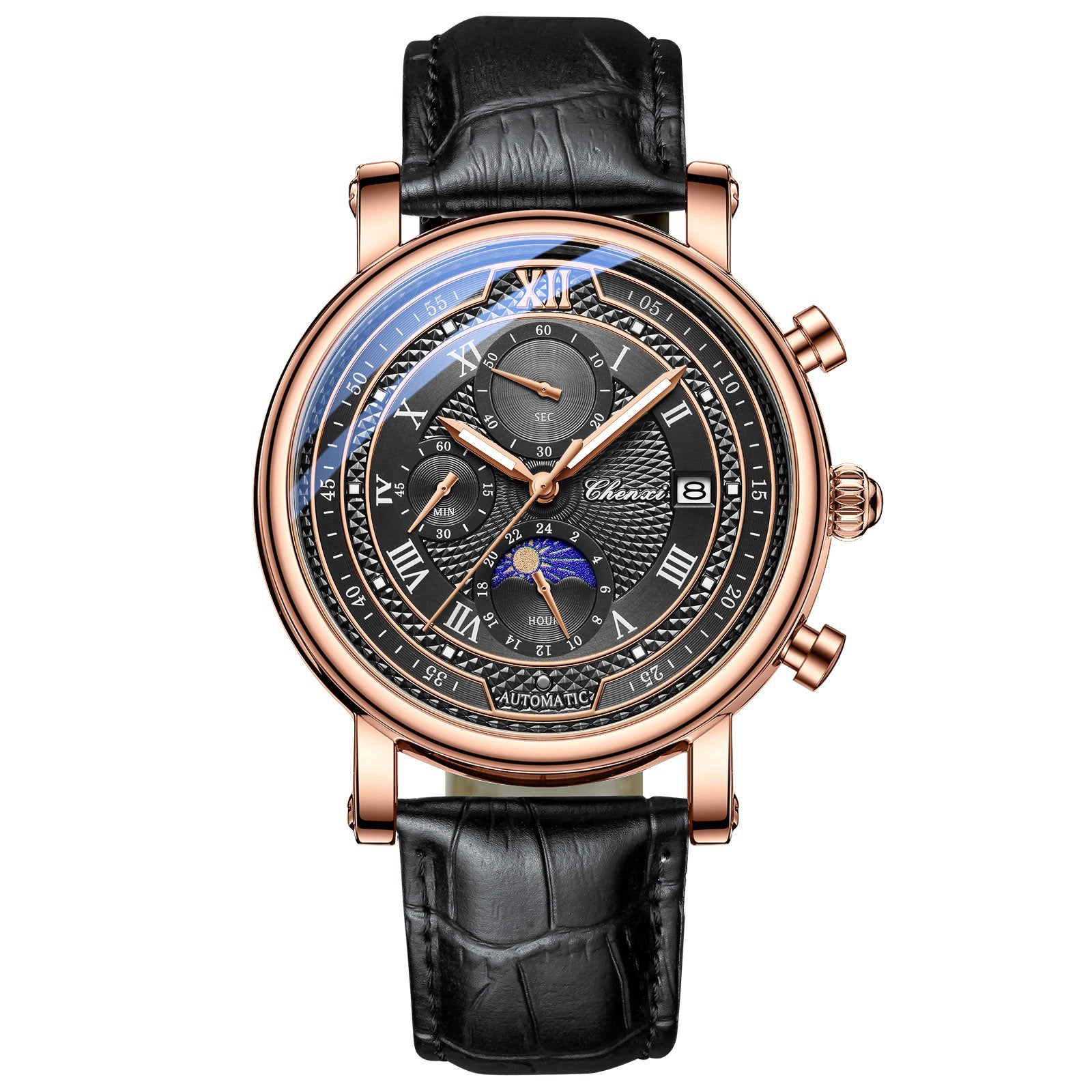 1GW 44mm layered Roman-dial quartz watch in Black / Rose Gold