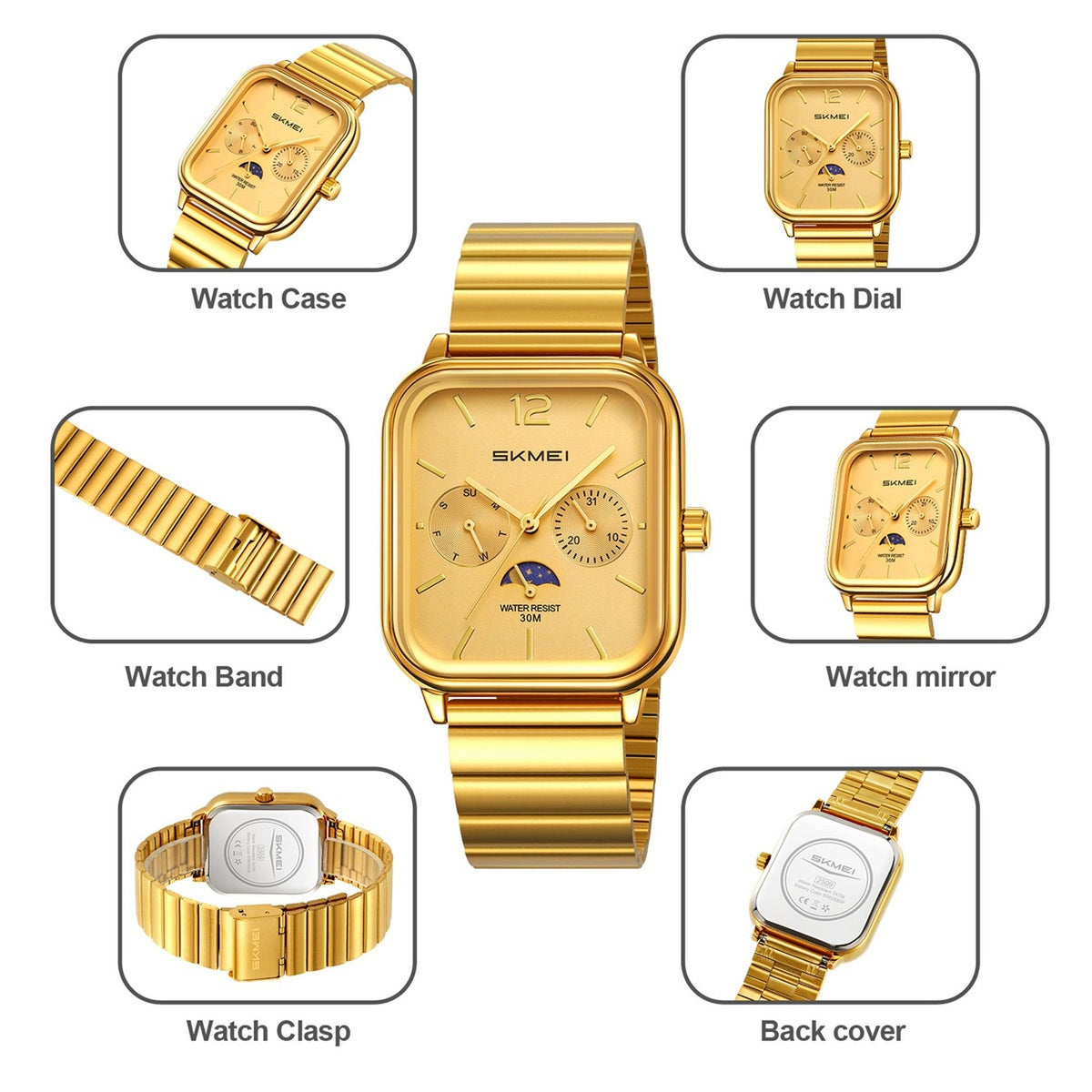 SKMEI 2509 gold bracelet construction details