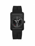 TOMI T022 all-black TV-dial quartz watch on white background