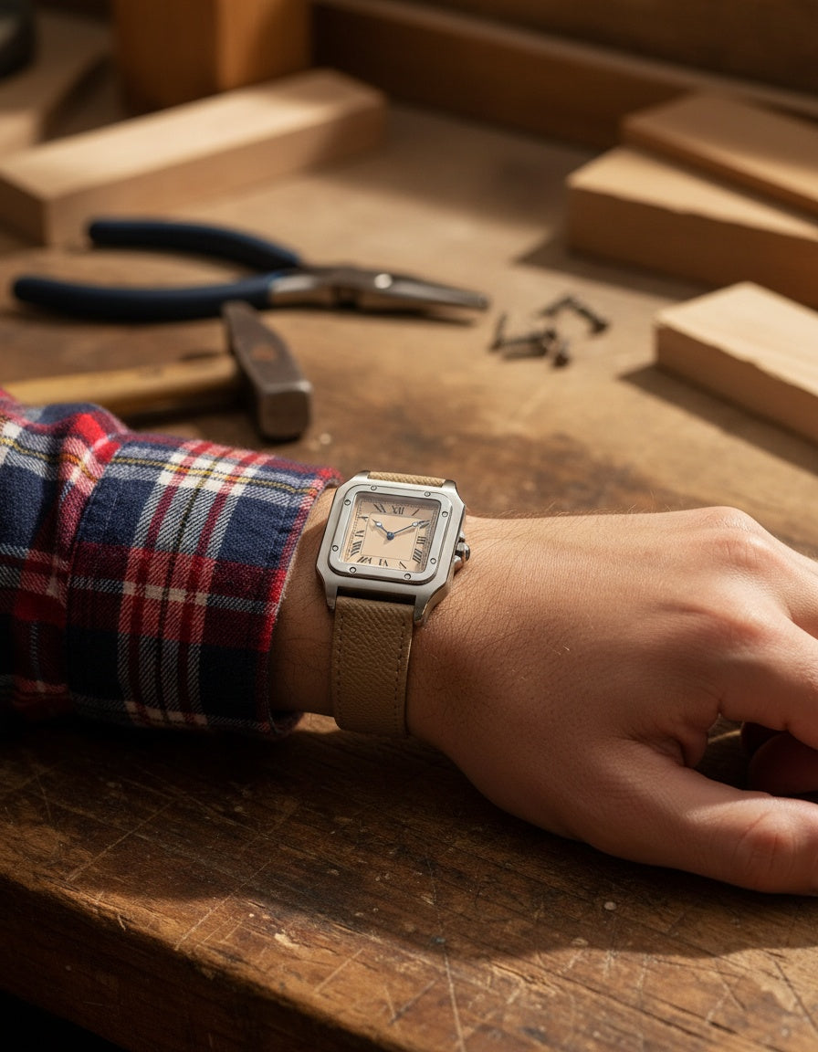 CILOA Retro Square Roman Numeral Quartz Watch worn on wrist
