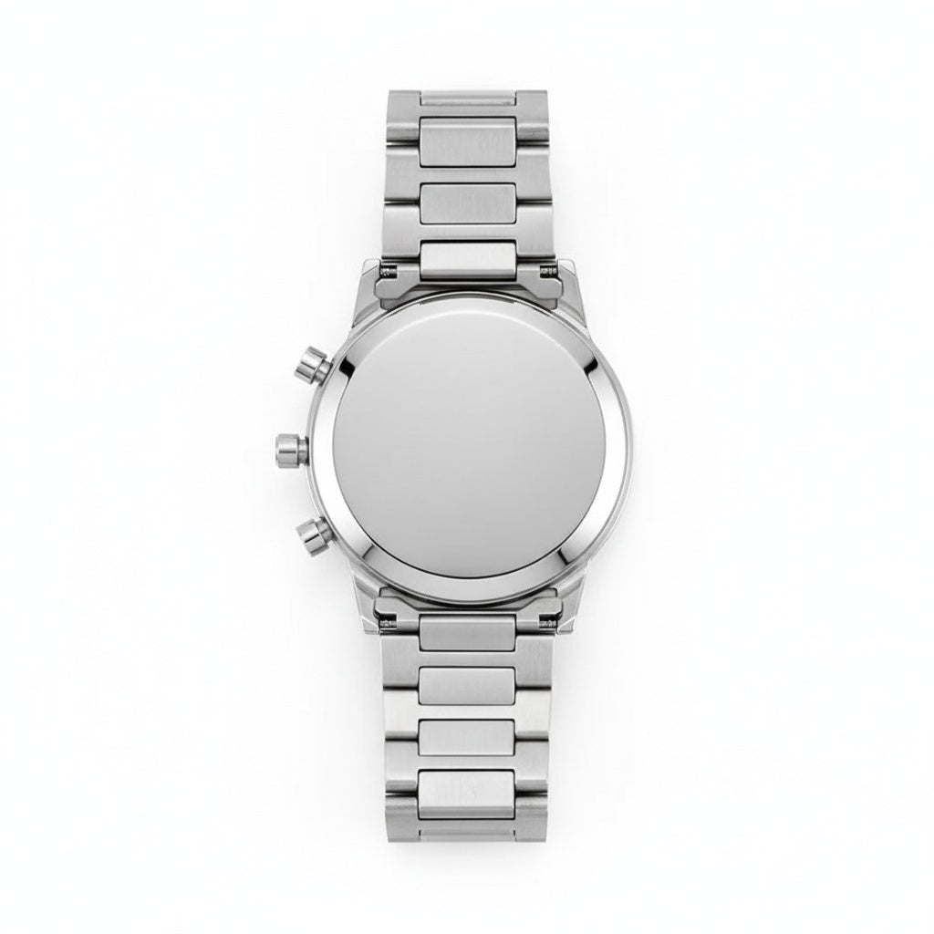 CILOA Large Dial Round Multifunction Quartz Watch, case back view