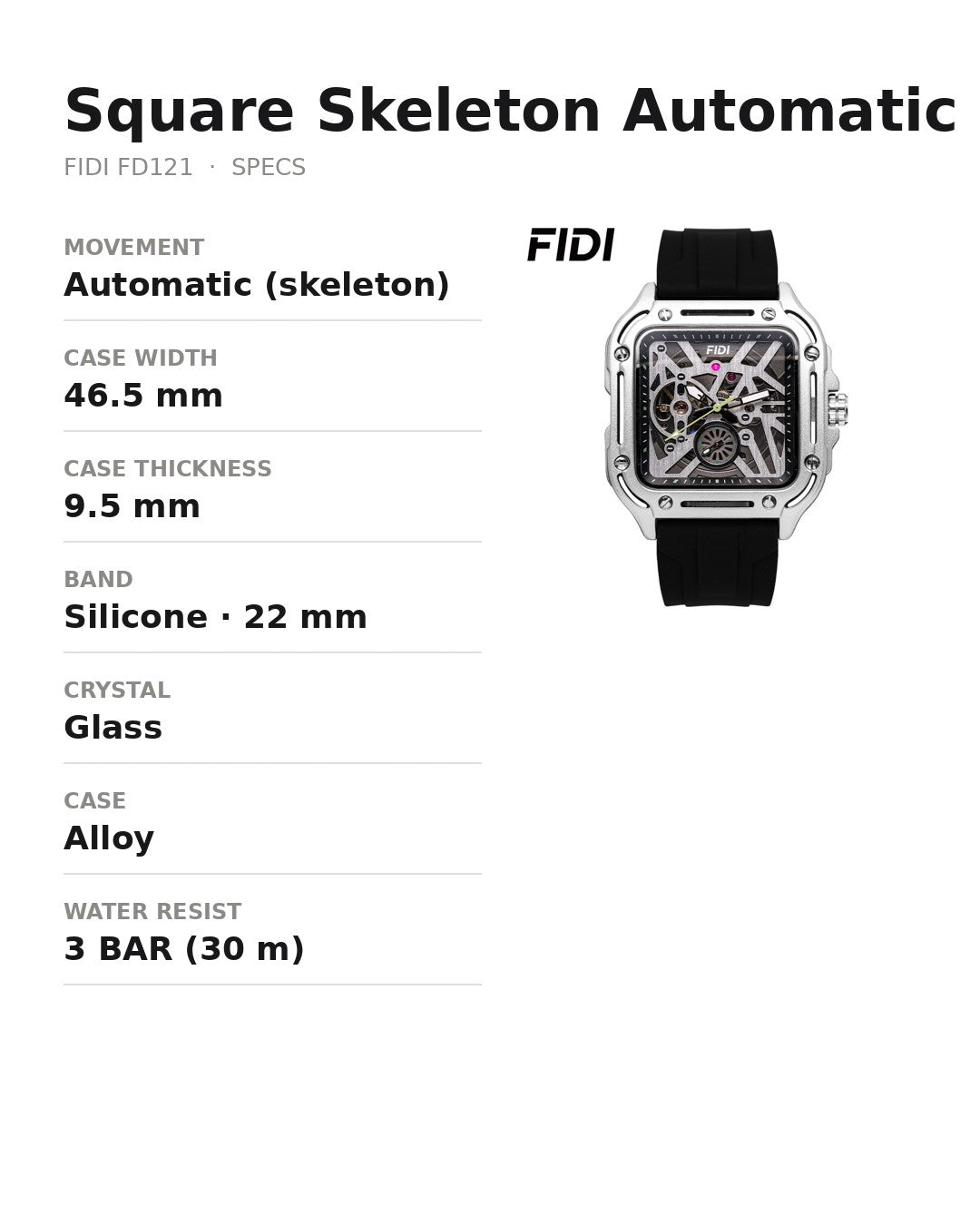 FIDI FD121 specifications card